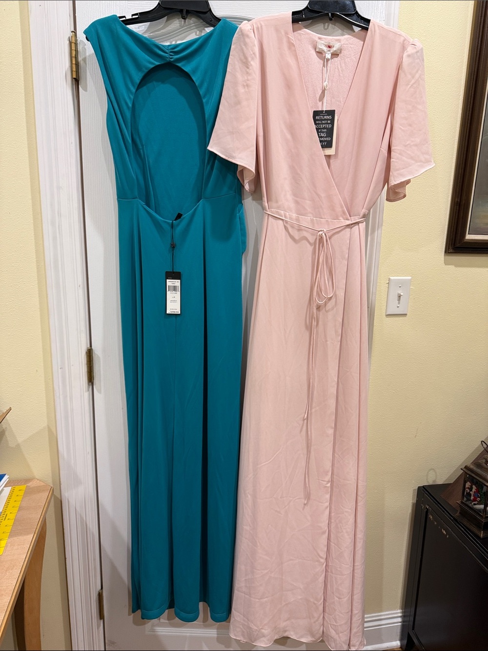 NWT Teal Maxi Dress with Open Back size S, Pink wrap dress Size M